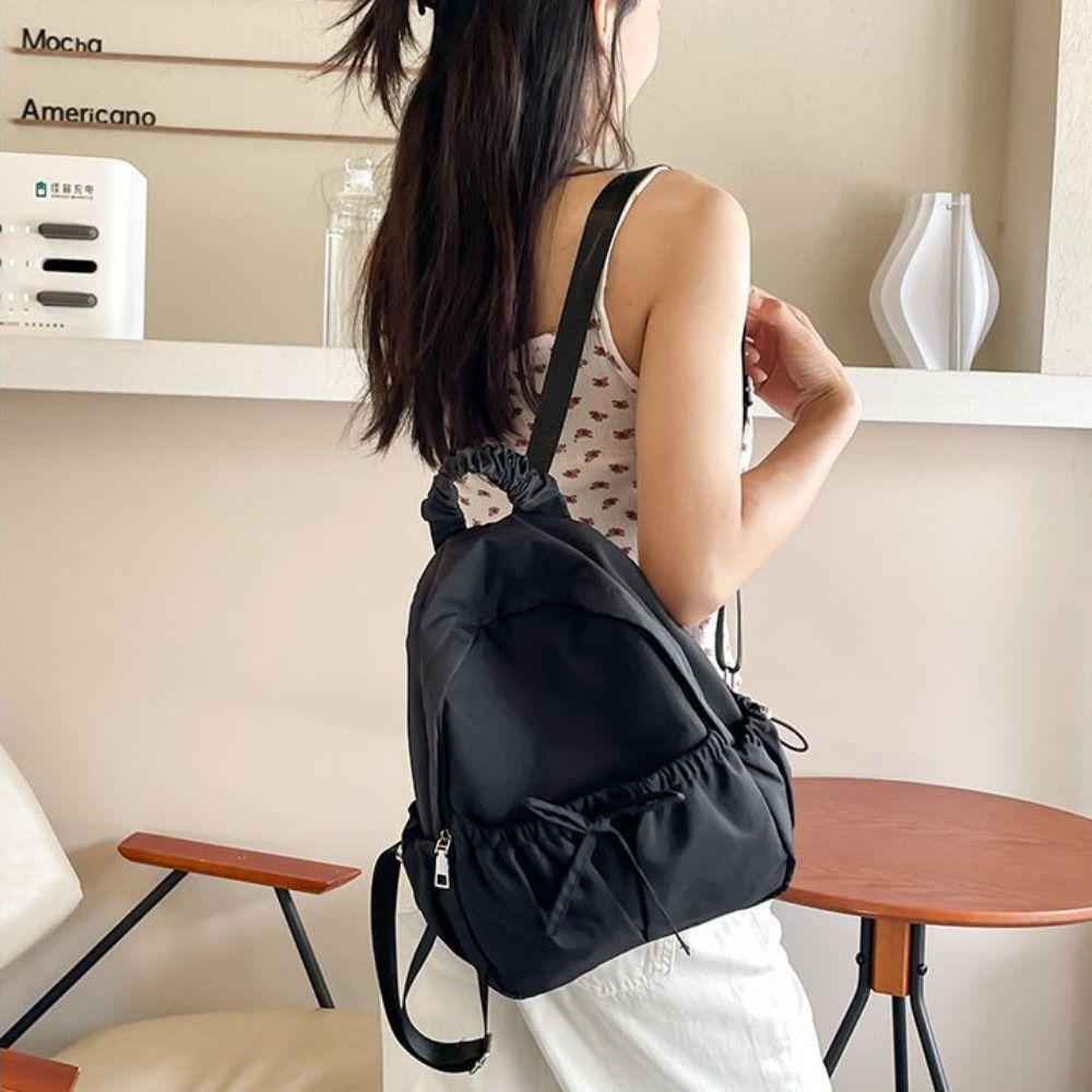 Handbag Nylon Backpack Korean Style Shoulders Bag Cute Bow Backpack  Office Worker