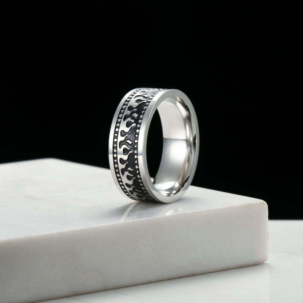 My Shape Vintage Fire Flame Totem Vine Cross Rings for Men Black Paint Punk Stainless Steel Finger Rings Male Jewelry Amulet