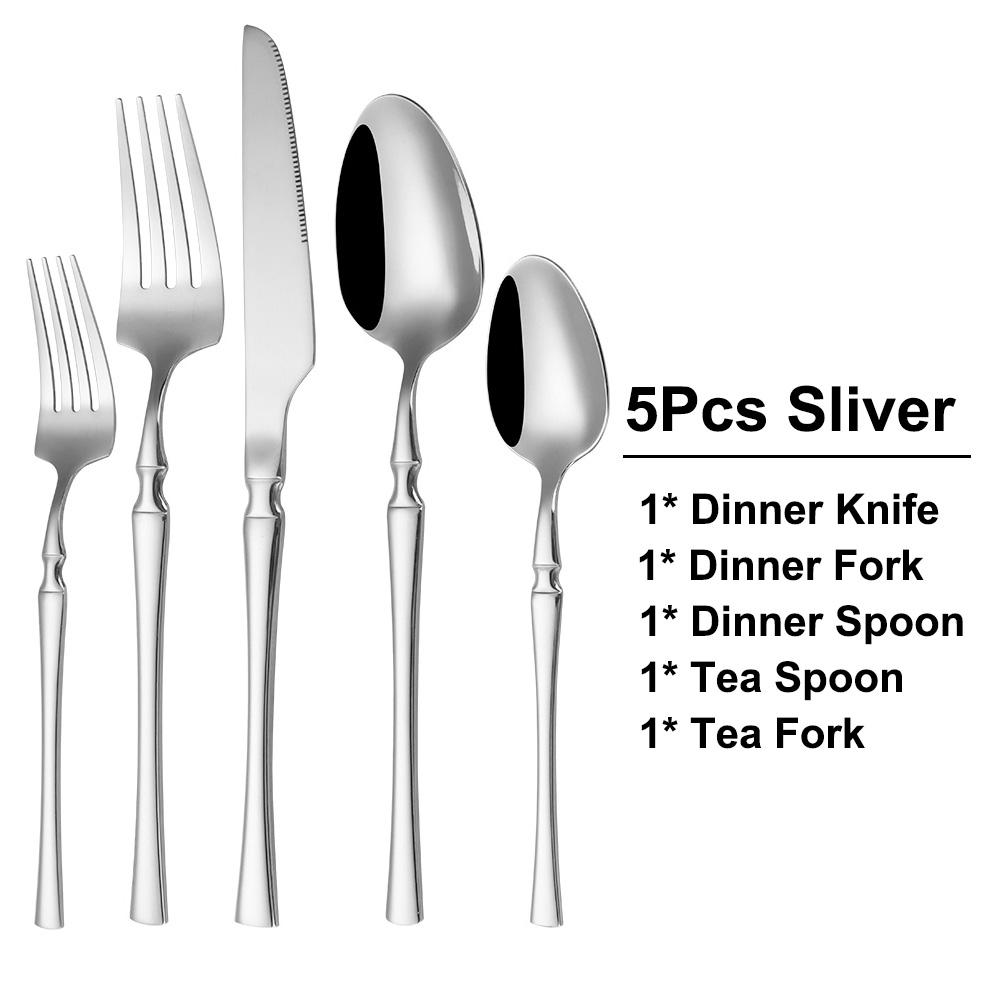 

10/15/20/25/30 шт. Золотые столовые приборы из нержавеющей стали Серебряная посуда Зеркальный обеденный набор Западный нож Вилка Ложка Кухонная утварь 2 Set 10Pcs