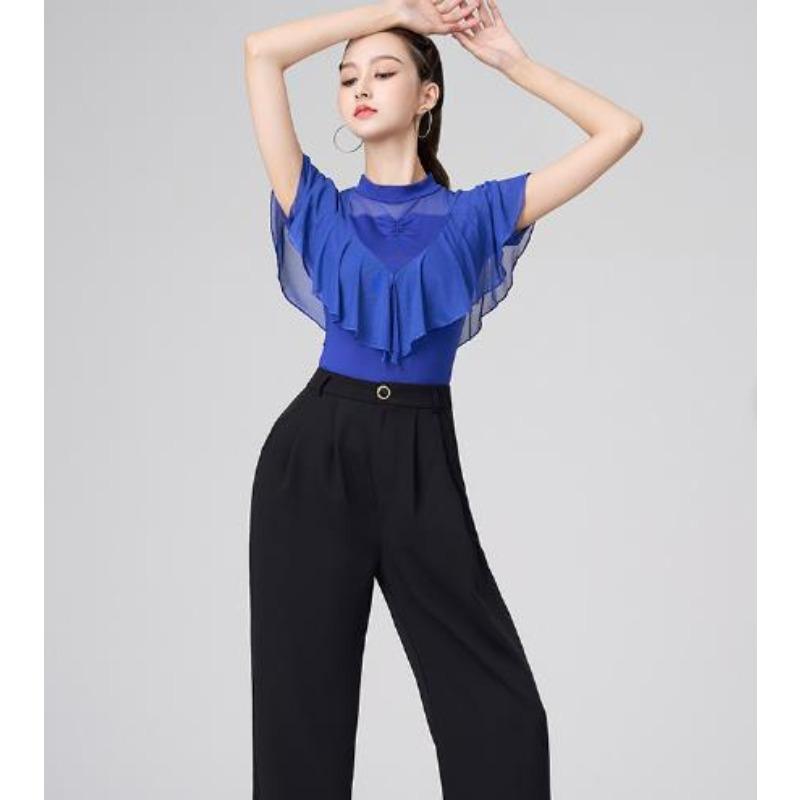 Women Summer Party Dress Latin Dance Flounce Practice Long Sleeve Performance