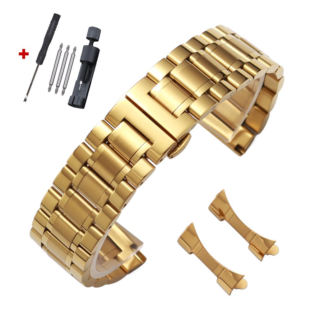 Luxury Arc Flat End Solid Stainless Steel Watch Bracelet for Tissot Butterfly Clasp Strap 12/14/16/18/19/20/21/22/24mm Watchband