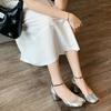 Sheepskin version~ Leather silver bag head sandals women's summer wear thick heels split-toed pig's trotters high heels Mary Jane shoes