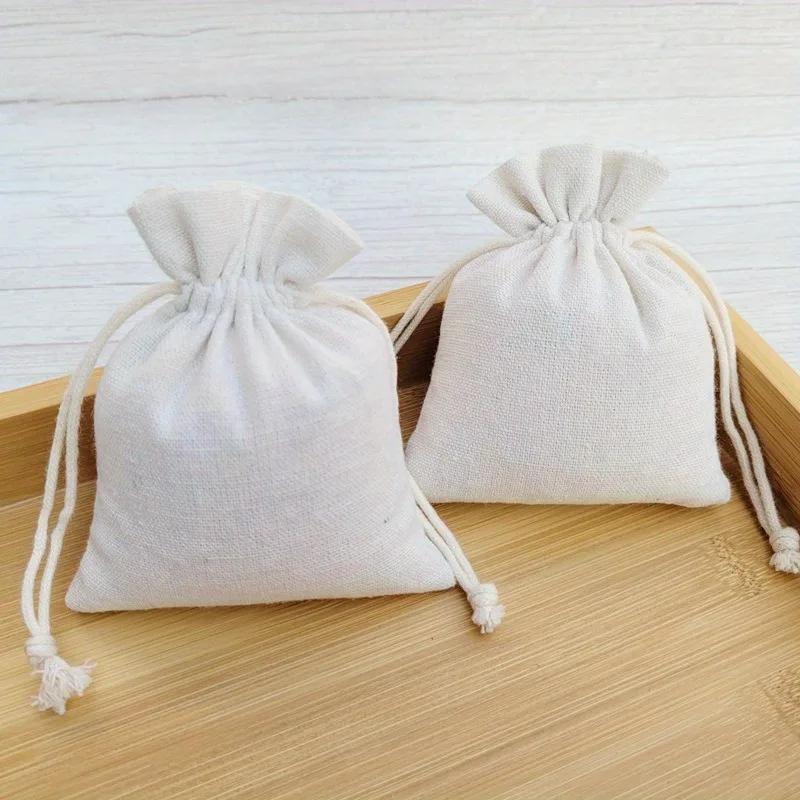 10Pcs Linen bundle pocket canvas bundle pocket cotton sack burlap bag rice gift drawstring small cloth bag