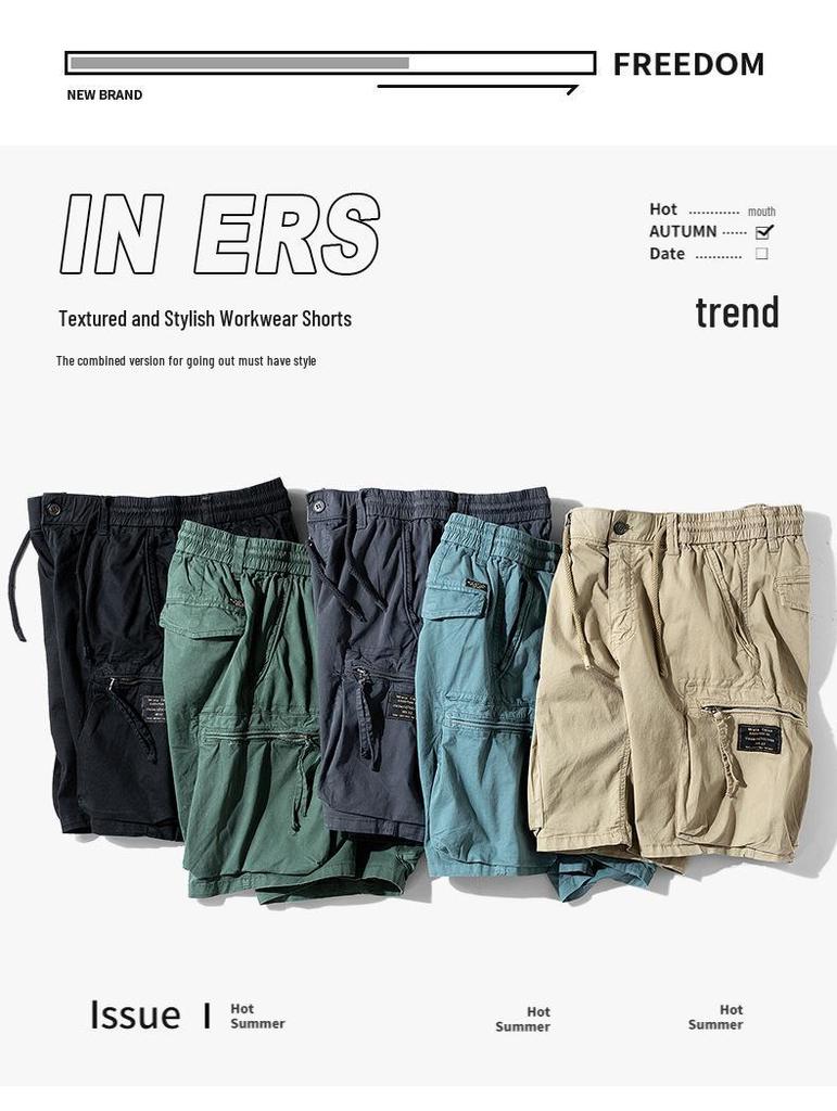 Summer Men's Cotton Multi-Pocket Riding Shorts: Durable, Washed, and Trendy Casual Wear.