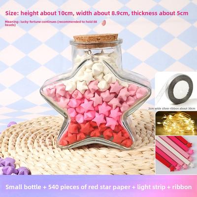 DIY DIY Stars Wishing Bottle with Shiny String Lights Paper Star Lucky Star Paper Folding Strips Decorative Glass Bottle