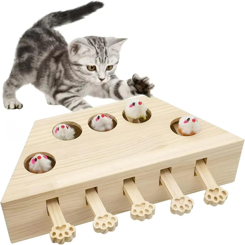 Whack-a-mole Cat Toy Cat Scratching Board Nest Claw Grinding Artifact Self-hi Cat Scratching Board Solid Wood Interactive Puzzle