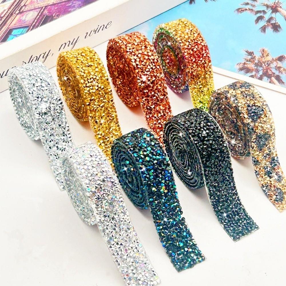 Decorative Strip Colorful Resin Rhinestone Shiny Flexible Rhinestone Strip Self Adhesive DIY Rhinestone Sticker Garment Decor