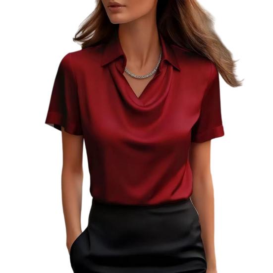 Damen Oberteile Revers Schwingender Kragen Kurzarm Lässiges Hemd Glattes Satin Lockere Passform Sommer Hemd Oberteile Tägliche Kleidung