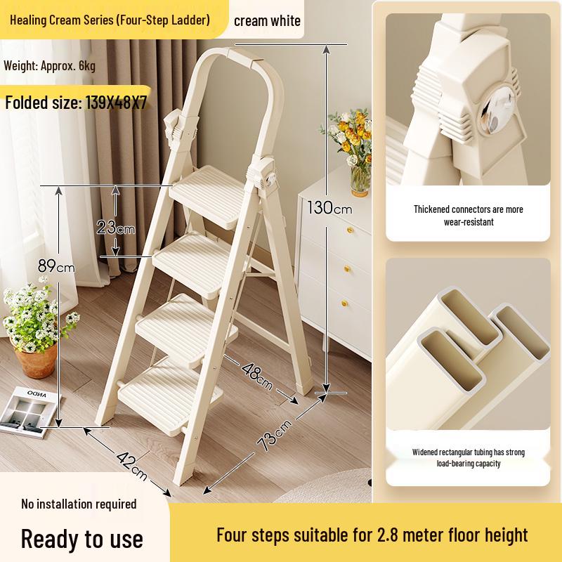 Multi-Functional Folding Indoor A-Frame Step Ladder with Handrail, Thickened Step Stool, Telescopic Design