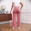 Elastic Contrast Color Washed Wide-Leg Denim Pants