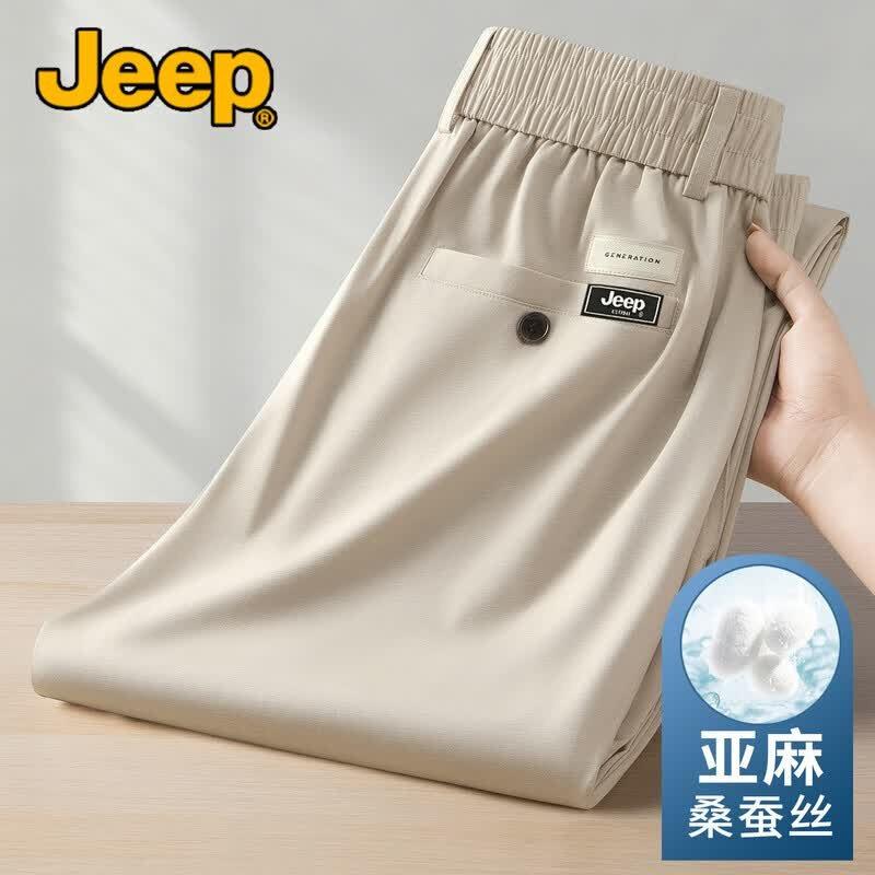 

JEEP Men s High-End Linen Silk Blend Summer Straight Casual Pants L