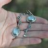 Bohemia Ethnic Charm Asymmetrical Moonstone Hook Earrings Vintage Antique Silver Color Dangle Wedding Earrings For Women
