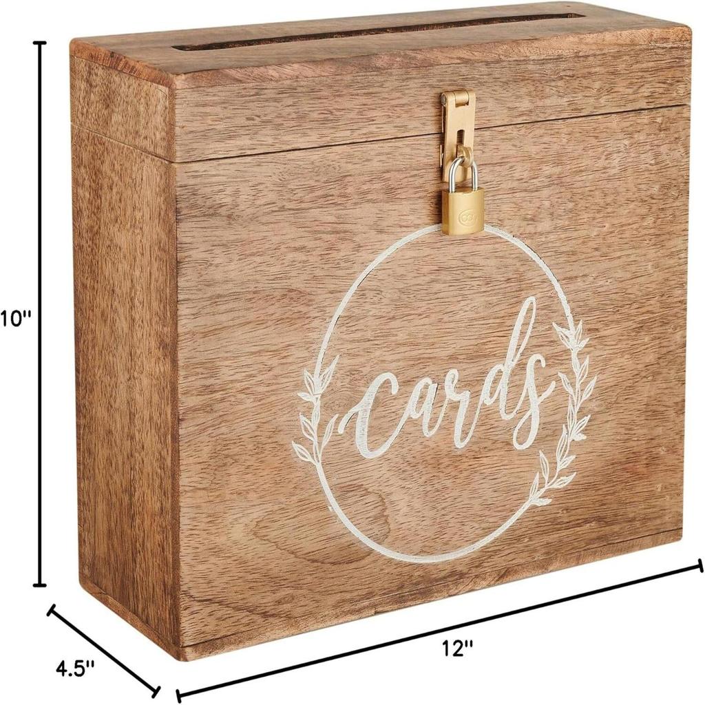 Wedding Card Box with Card Slit and Lock 12"X10"X4.5"- Card Box for Weddings, Receptions, Baby Showers, Honeymoon Funds WBKH (Burnt)