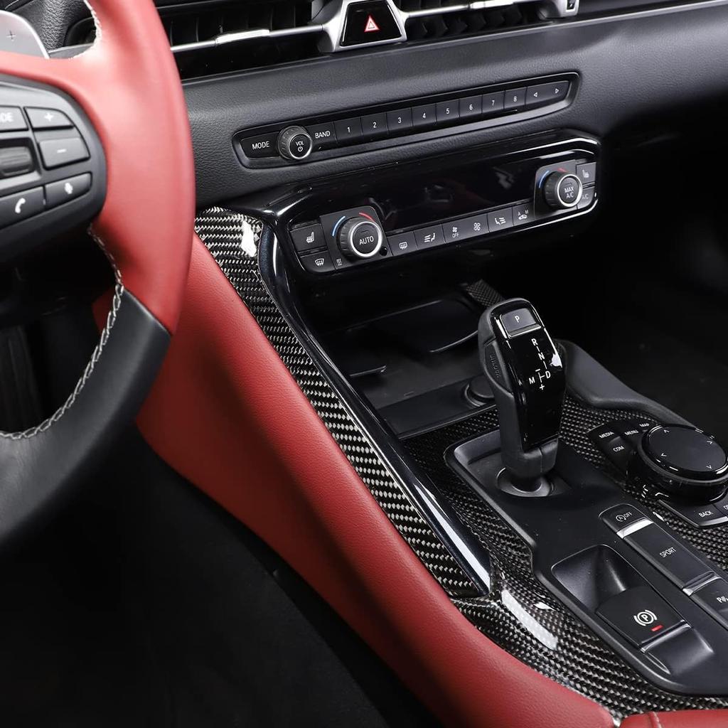 Soft Carbon Fiber Car Gear Shift Left Decorative Strip Sticker Trim Compatible with Toyota Supra GR A90 A91 MK5 2019 2020 2021 2022 2023 2024 LHD