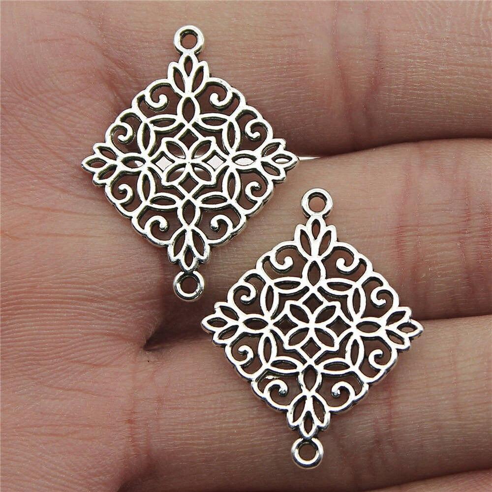 10Pieces Flower Connector Charms Women's Jewelry Antique Silver Color Brand: WYISYWG 22x28mm