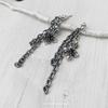Cooldust Inverted Cross Charm Sterling Silver 925 Chain Earrings with Onyx FCE-029