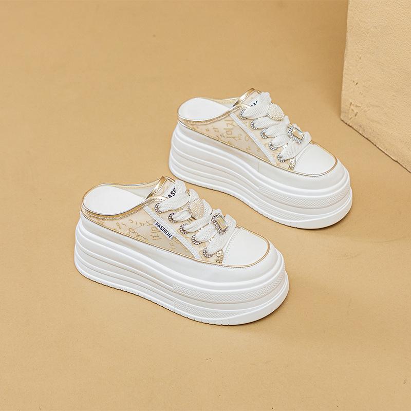 Mesh breathable half slippers women's 2025 spring and summer new fashion Ins muffin women's shoes platform breathable bag head slippers