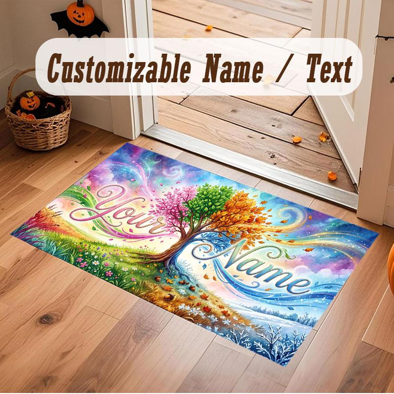 Decorative Artwork Theme Crystal Velvet Floor Rug Personalized Custom Name Text Warm Carpet Home Decoration