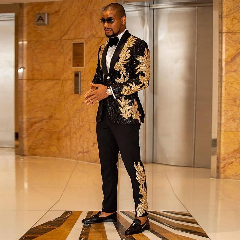 Men's Gold Sequin Patch Performance Suit Jacket