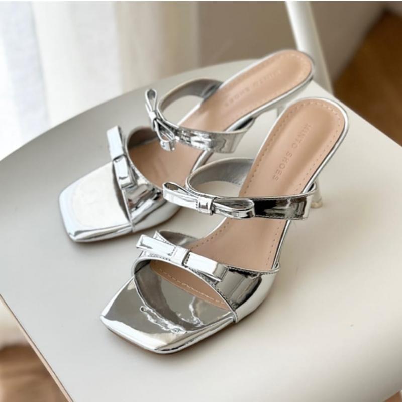 Melting Brown Women Ribbon Strap Slipper Heel