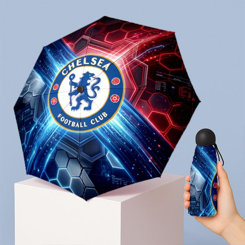 Chelsea FC Pattern Printed Mini 5 Folds 8 Ribs Compact Umbrella Windproof Waterproof Lightweight Portable Folding