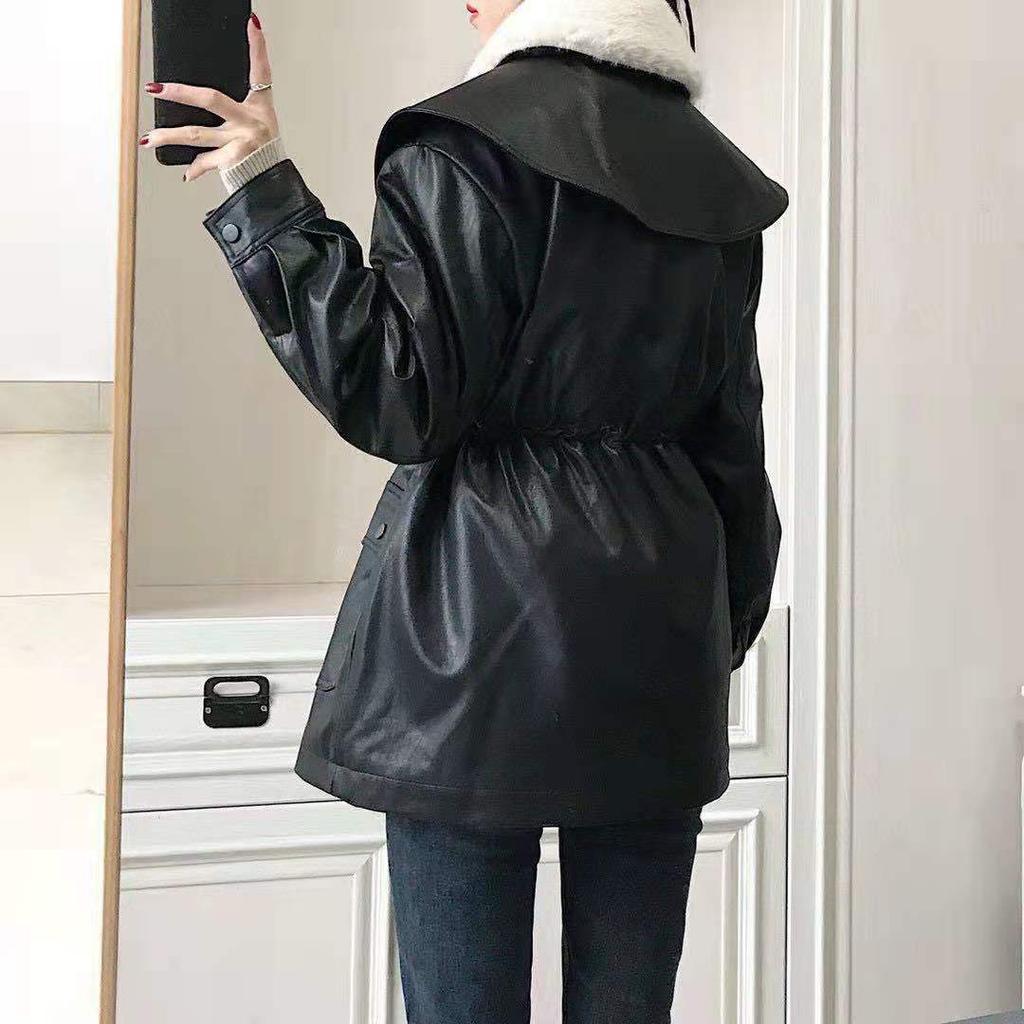Retro PU Leather Jacket, Fur Coat, Loose Parka Leather Jacket for Women Winter
