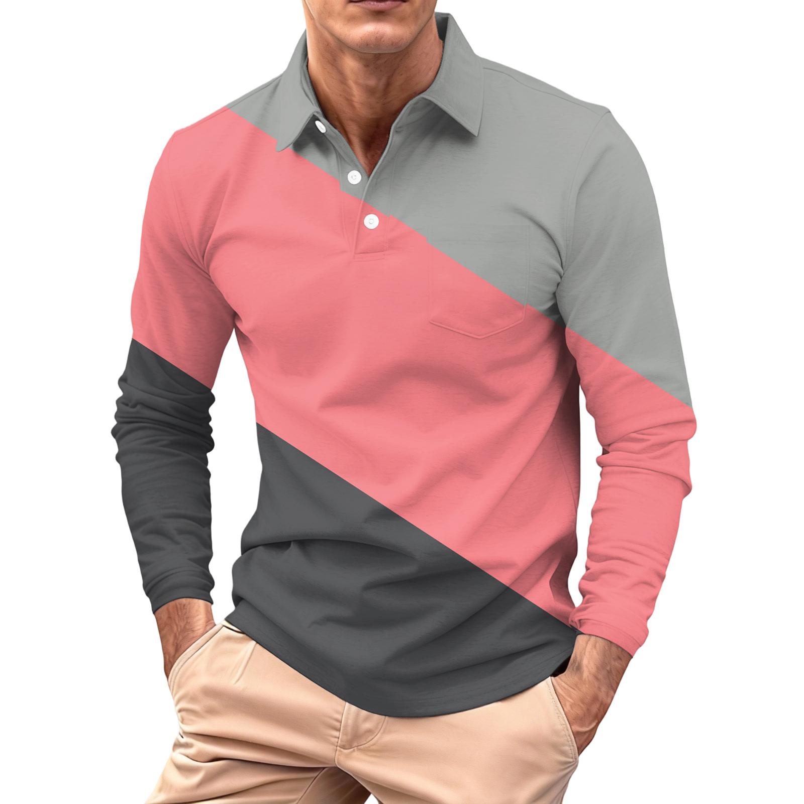 

Men s Long-sleeved Collared Button-down Pocket Casual Top XL
