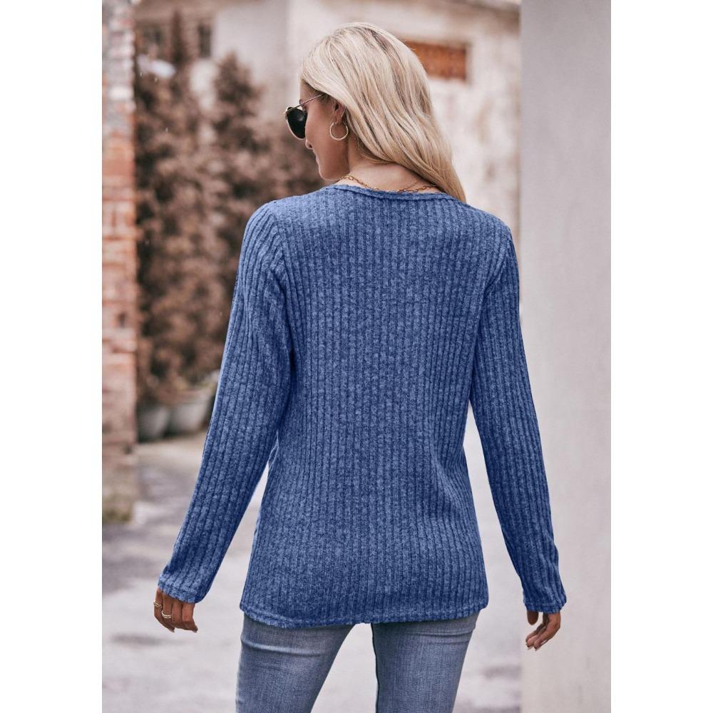 Women's Autumn Button Fashion Solid Color Long-sleeved T-shirt