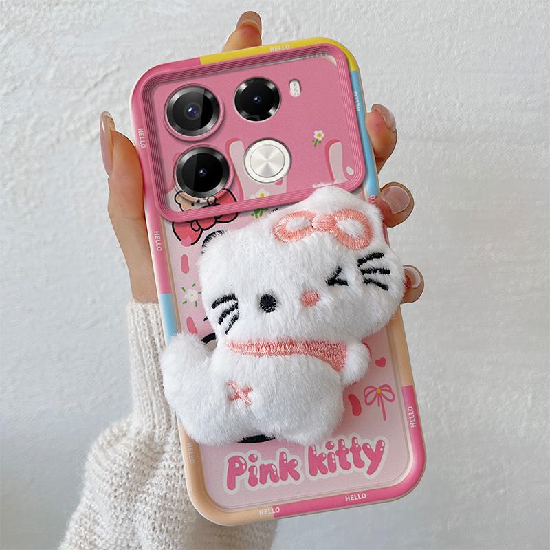 KEYSION Roztomilý 3D kreslený plyšový obal pro Infinix Note 40 Pro+ 5G se šňůrkou, silikonový nárazuvzdorný kryt na telefon pro Infinix Note 40 5G