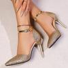Fashion Super High Heels Gold Glitter Party Wedding Shoes Woman Sexy Pointed Toe Ankle Strap Pumps Women 2025 Stiletto Heeled Sandals