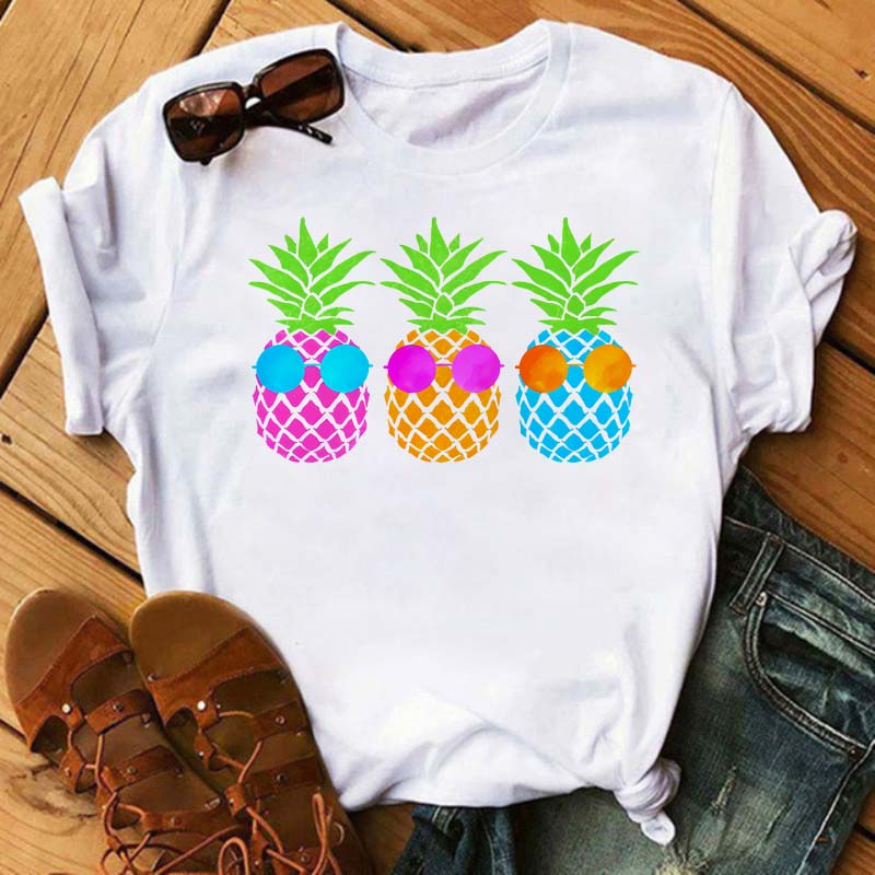 Maycaur Tee Women T-shirt Summer Short Sleeve Avocado Print Clothes Fashion Cartoon Fruit Graphic T Shirt Kawai Female Tops TEE