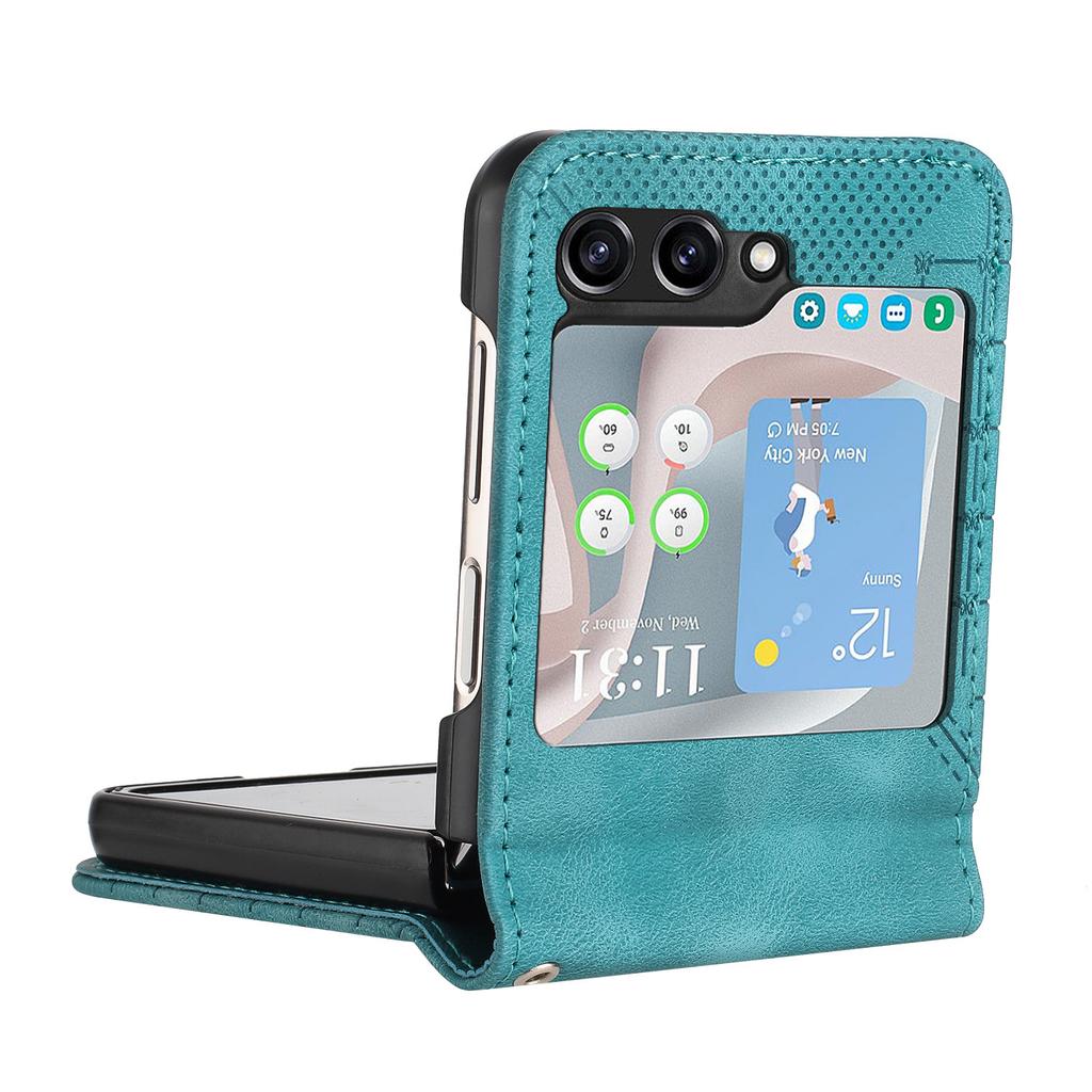 For Samsung Galaxy Z Flip5 5G Leather Wallet Case Butterfly Flower Imprinted Phone Cover with Strap