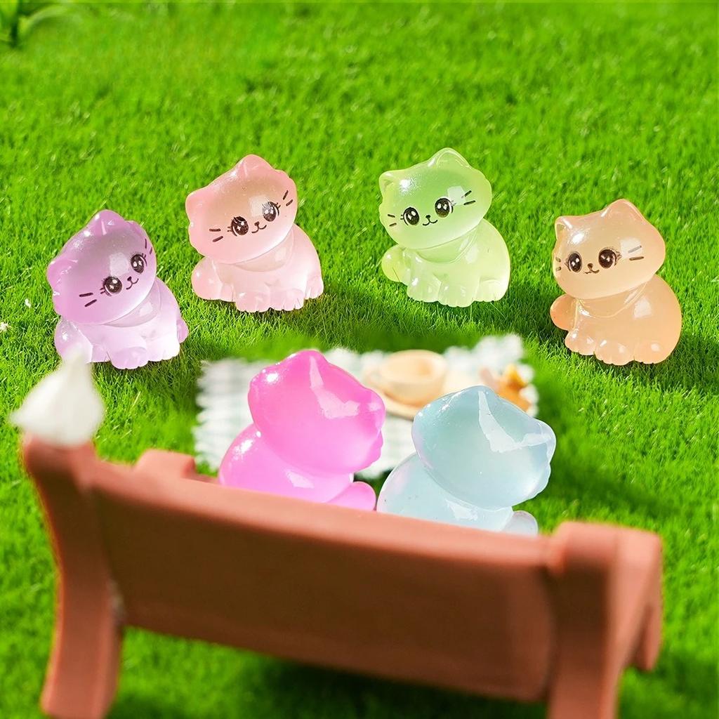 6Pcs Miniature Noctilucent Cute Kitten Vivid Cat Micro Landscape Ornaments For Decorations Decoration Room Table Accessories