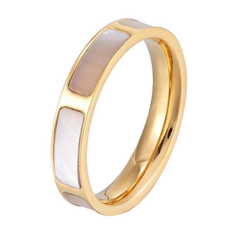 European & American White Mother-of-Pearl Shell Women's Ring - Light Luxury 14K Gold-Plated Titanium Steel