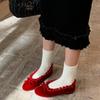 Fashion Hot Sales Flat Shoes For Woman Velvet Folds Ballet  Retro Round Toe Casual Women Daily Comfort Walking Shoes Women