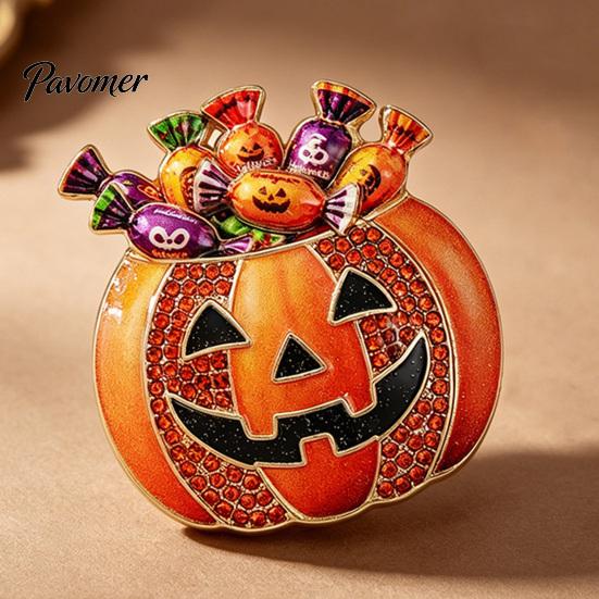 Clothes Decorative Brooch Halloween Pumpkin Candy Bowl Brooch, Rhinestone Pin Holder Lapel Pin, Costume Jewelry Clothing Accessories Accessory
