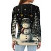 Women's Fashion Casual Slit Hem Round Neck Long Sleeve Loose Christmas Printed T-Shirt Ladies Top