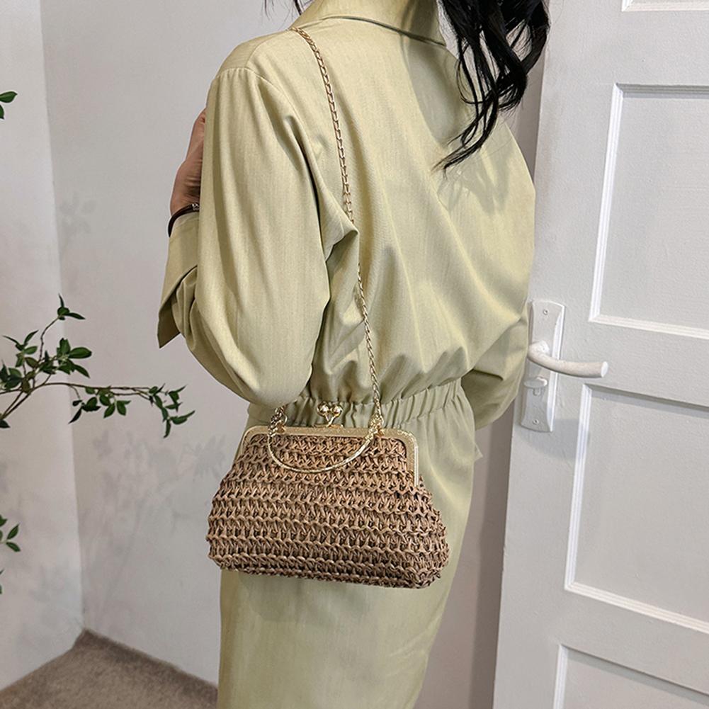 Summer Beach Straw Bags Exquisite Gold Chain Party Banquet Purse Hand Woven Handbag Female Clutch Bag Shoulder Crossbody Bags