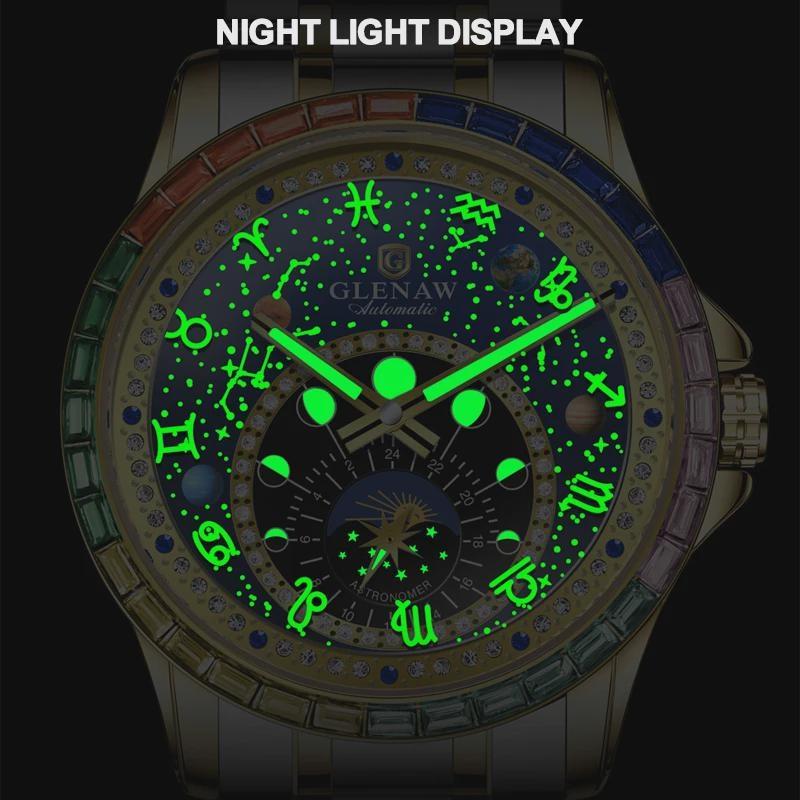 Original Design Diamond Constellation Rotating Dial Stainless Steel Luxury Men's Automatic Mechanical Watch