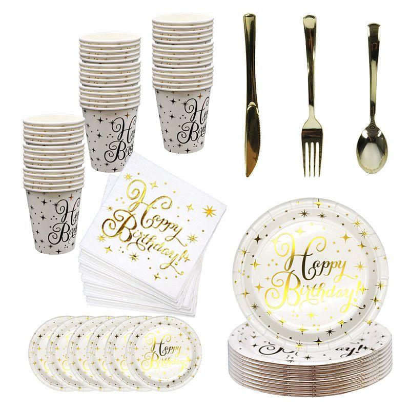 Dot Gold Polka Stamping Happy Birthday Party Decor Supplies Tableware Disposable