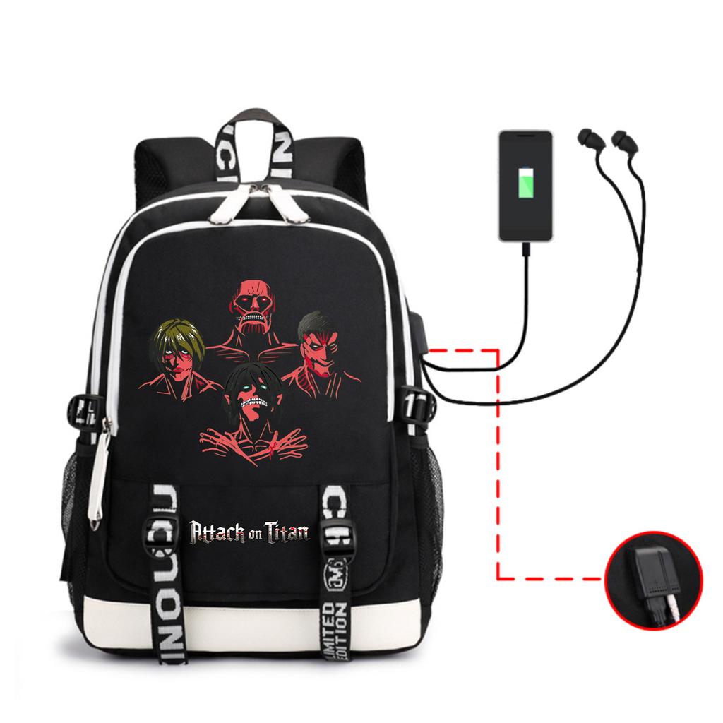 Anime Backpack Outdoor Male And Female Students Headphones Schoolbag Usb Backpack