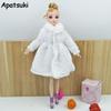 Kids Toy Doll Accessories Winter Warm Wear Pink Fur Coat Mini Clothes Dress For Barbie Dolls Fur Doll Clothing With Waist Belt