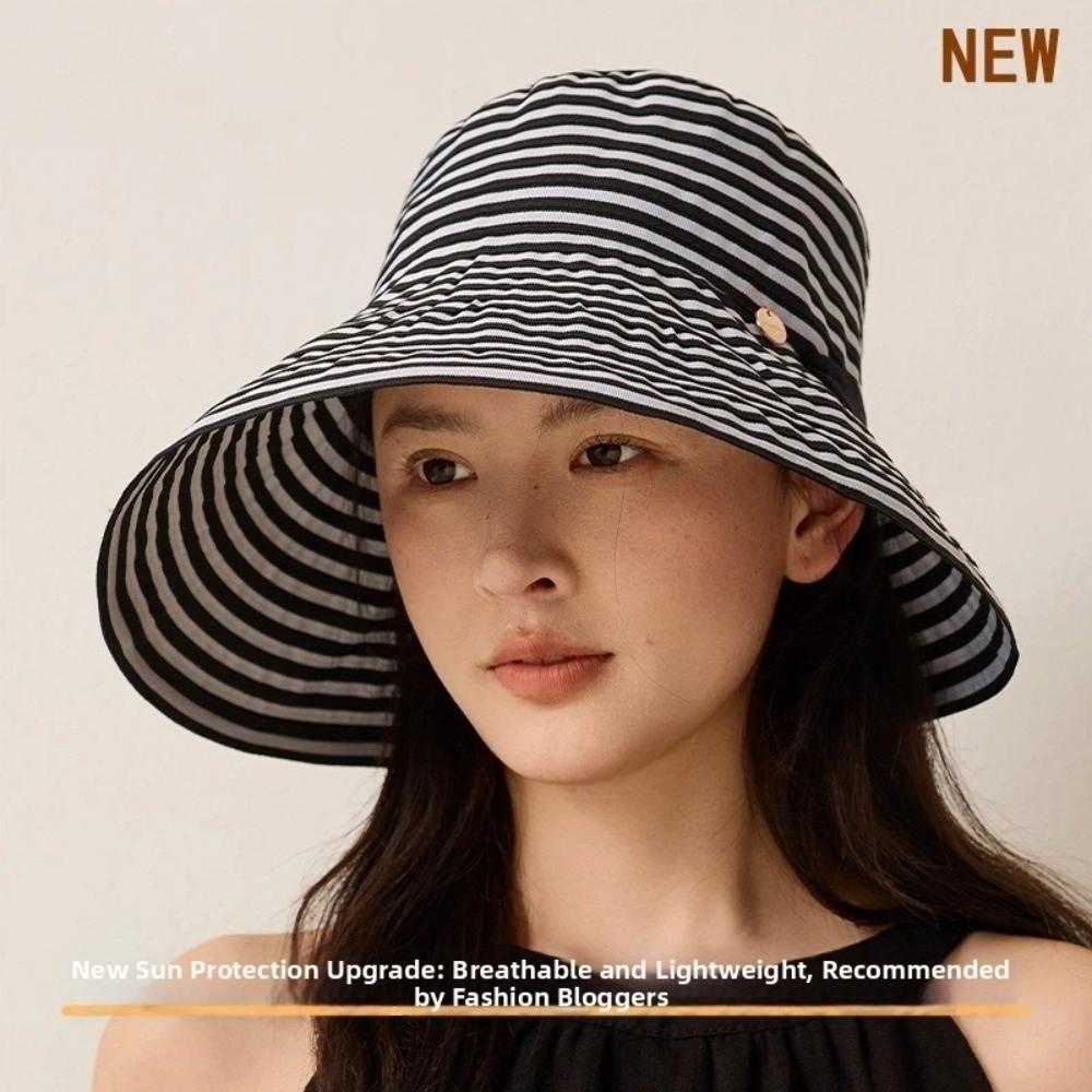 Wide Brim Fisherman Hat Striped UV Protection Hat Fashion Wide-Brimmed Hat  Outdoor Sports