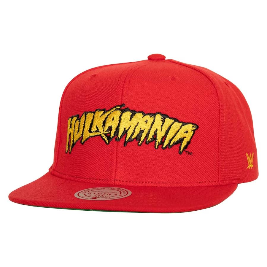 Hulk Hogan Model Mitchell Ness WWE Cap Snapback HULKMANIA SNAPBACK CAP Hulk Hogan Pro Wrestling Mitchell and Ness Red Hulkmania & MITCHELL&NESS [Used]