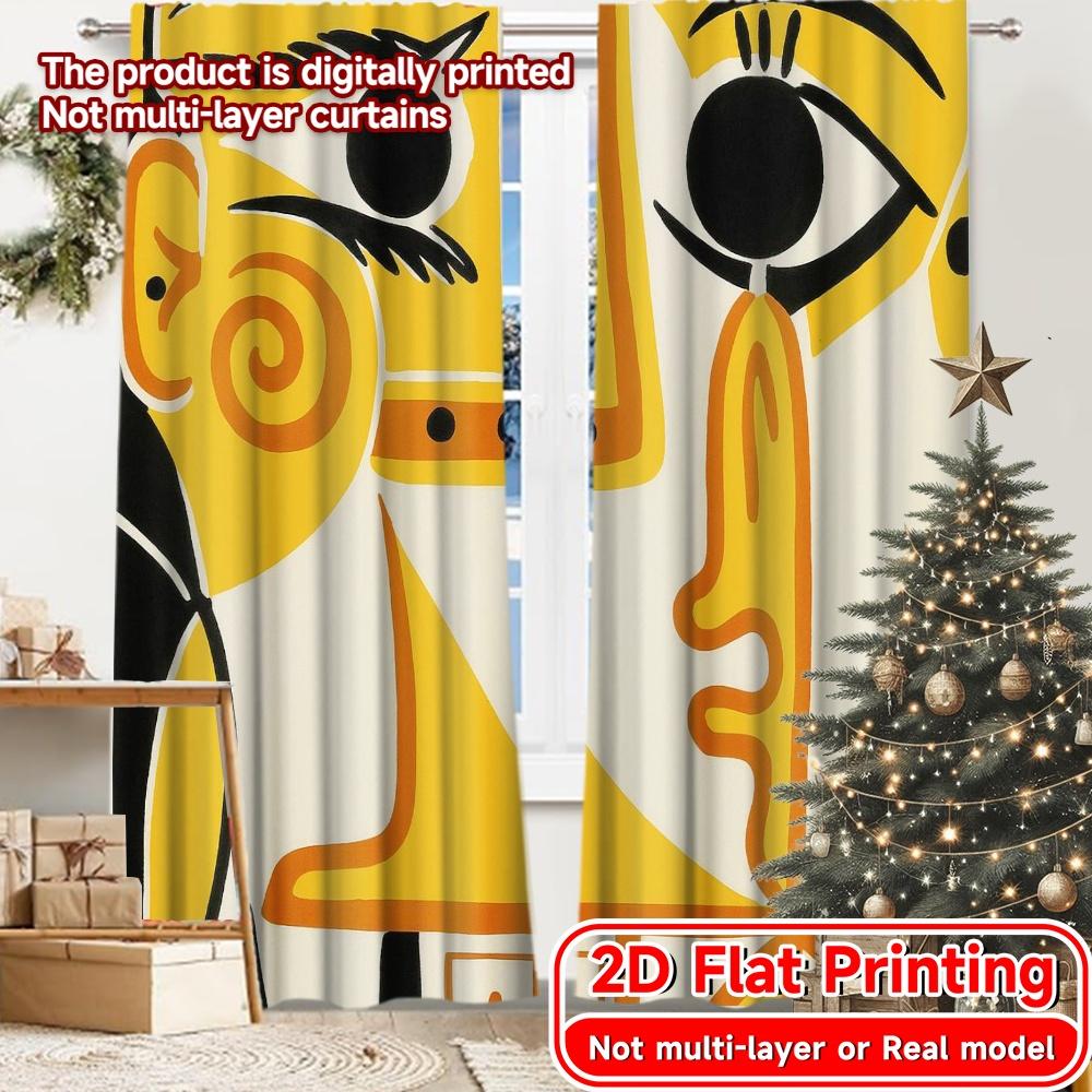 

2pcs, 2D FLAT PRINTING Curtains (Without Rod) Abstract Faces(1) Holiday printed curtains Durable Polyester Curtains Decorations 52.50 × 116.00 cm 2 pcs