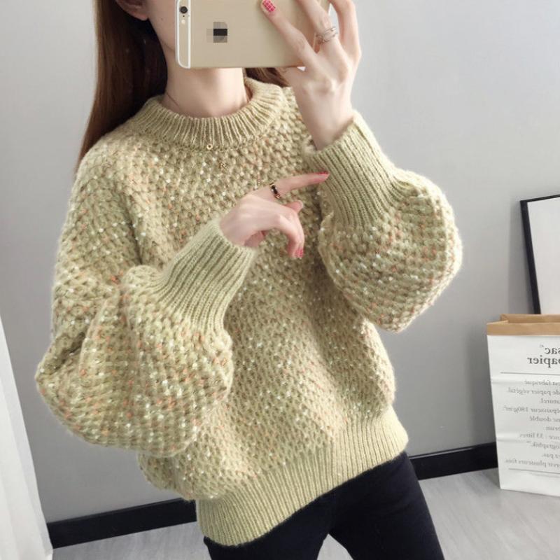 Women Pullover Sweater Autumn and Winter New Round Neck Bottomed Knitted Sweater Loose Wear Long Sleeve Pullover Sweater Female