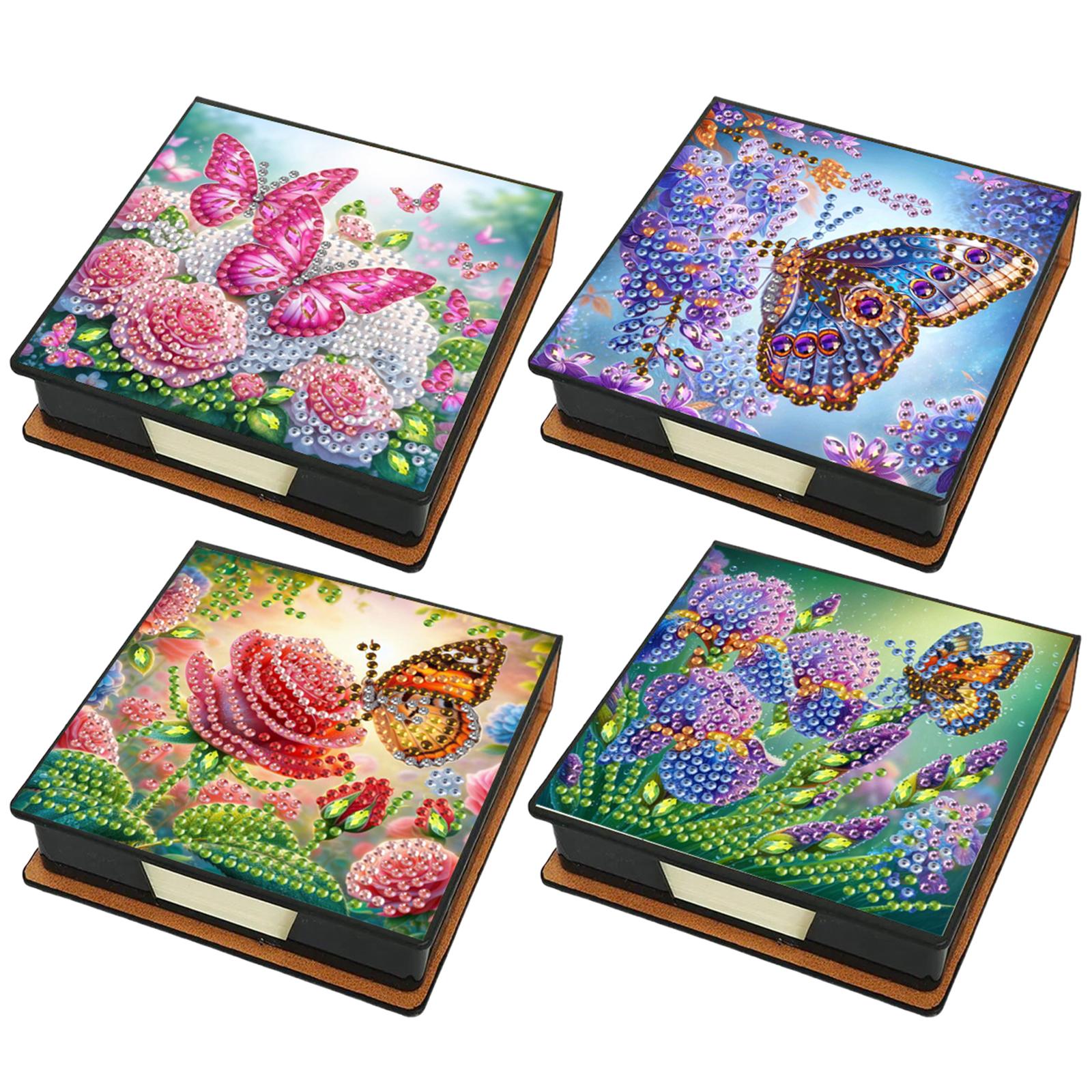 

4pcs Flower PU DIY Diamond Painting Kit Note Box with 640 Papers Memo Paper Storage Box Diamond Art for Office Desk