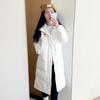 adidas Alphabet Logo Print Hooded Medium Length Down Jacket Unisex Outerwear White HZ2600