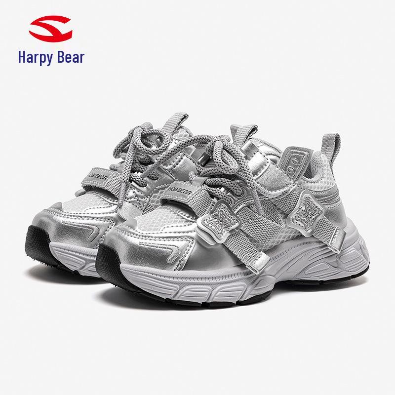 Happy Bear Girls' Double Mesh Spring & Autumn Dad Shoes - Breathable Casual Sneakers for Campus Sports