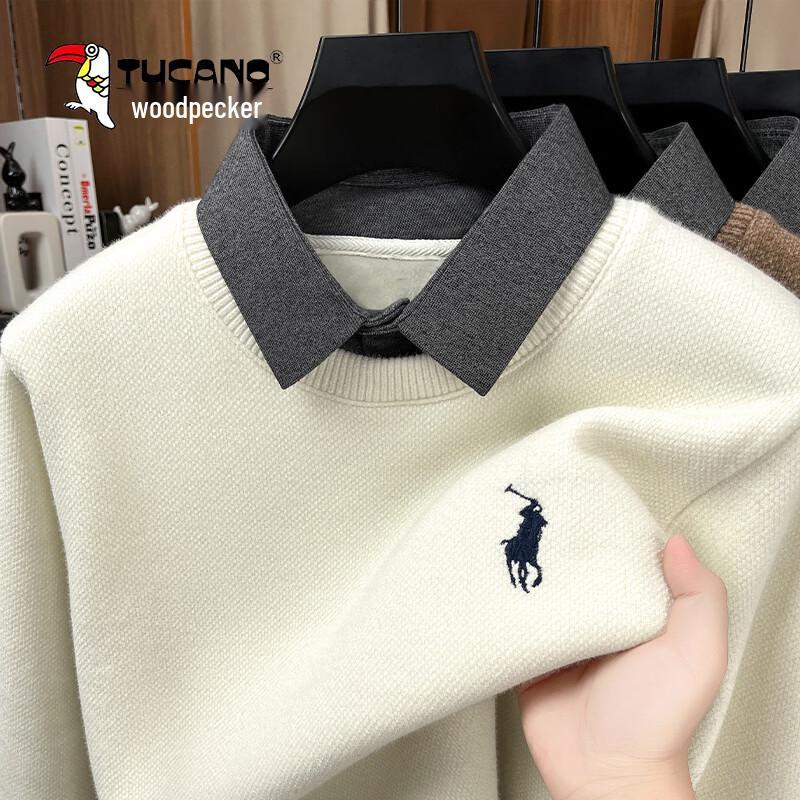 TUCANO Men s Polo Collar Faux Two-Piece Embroidered Sweater 4XL